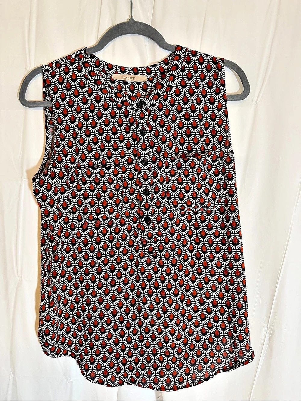 LOFT Geometric Sleeveless Blouse in Black & brown Size Medium Like New